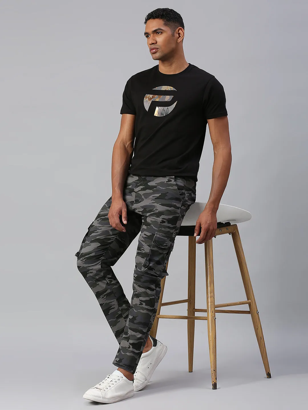 Men's Tapered Fit Camouflage Cotton Cargo (Natural Grey)