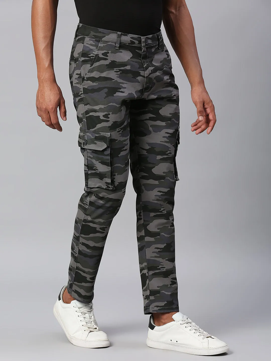Men's Tapered Fit Camouflage Cotton Cargo (Natural Grey)