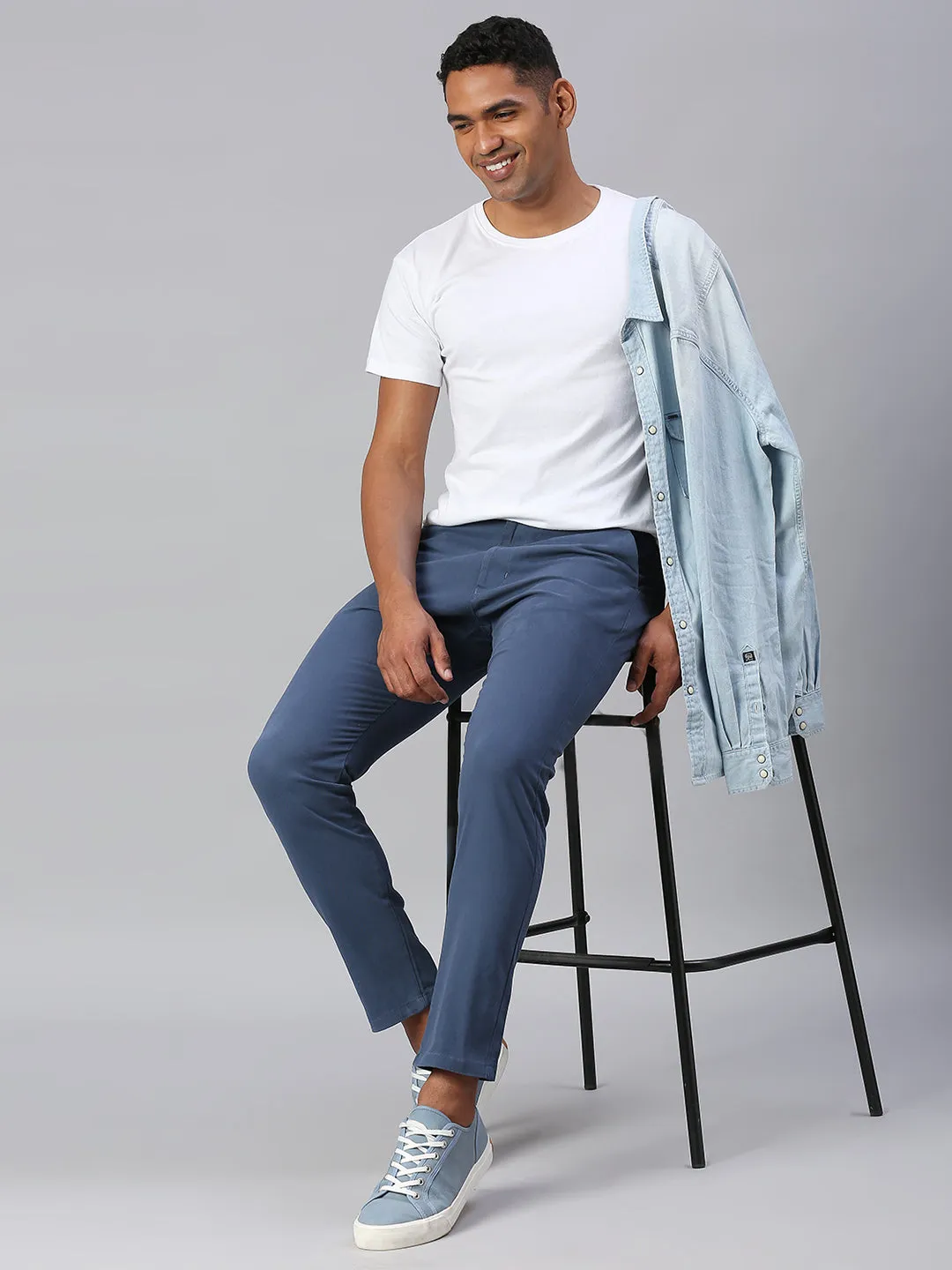 Men's Tapered Fit Cotton Chinos (Petrol Blue)