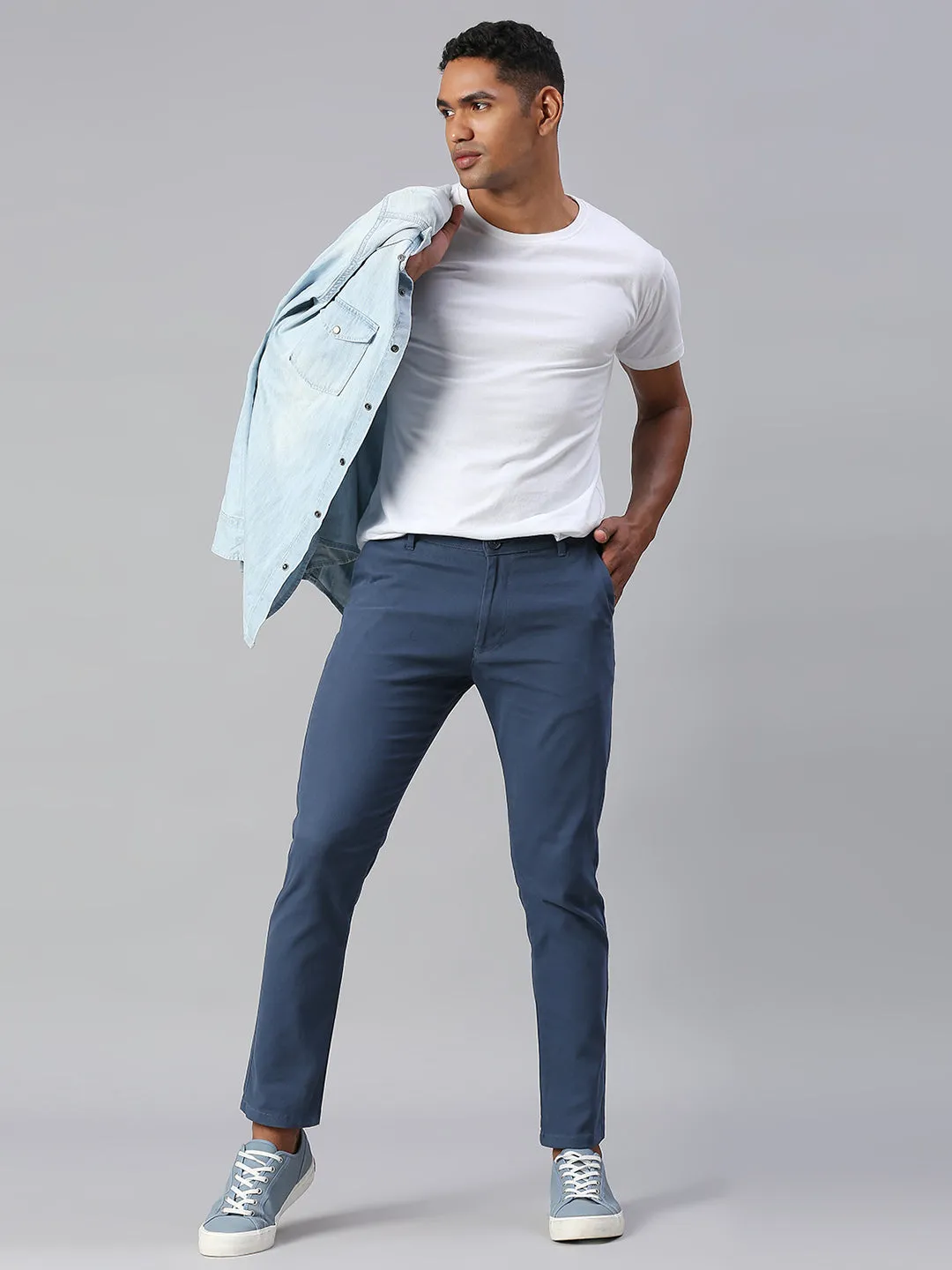 Men's Tapered Fit Cotton Chinos (Petrol Blue)