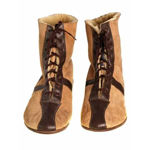 Mens Vintage Sherpa Suede 2-Tone Boots 1940S Mens Size 8.5 NIB Wannigan
