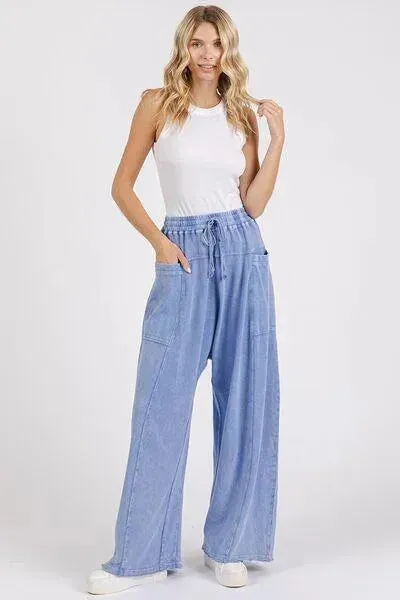 Mittoshop Mineral Wash Elastic Waist Baarrel Leg Baggy Pants