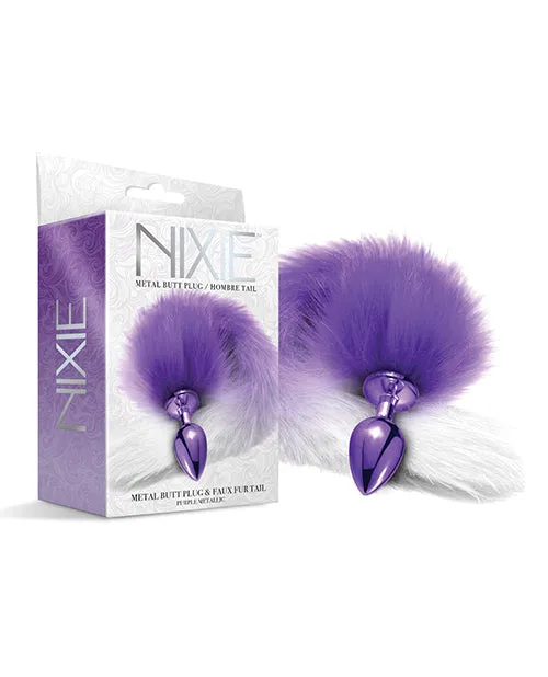 Nixie Metal Butt Plug with Faux Fur Tail - Purple Metallic