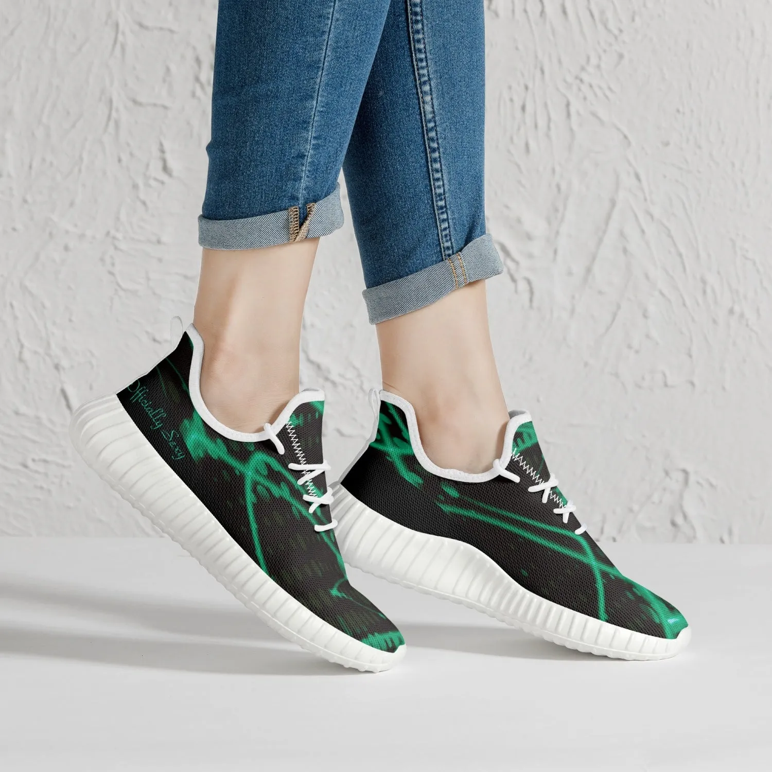 Officially Sexy Baby Mint & Black Laser Print Mesh Knit Sneakers - With White or Black Sole