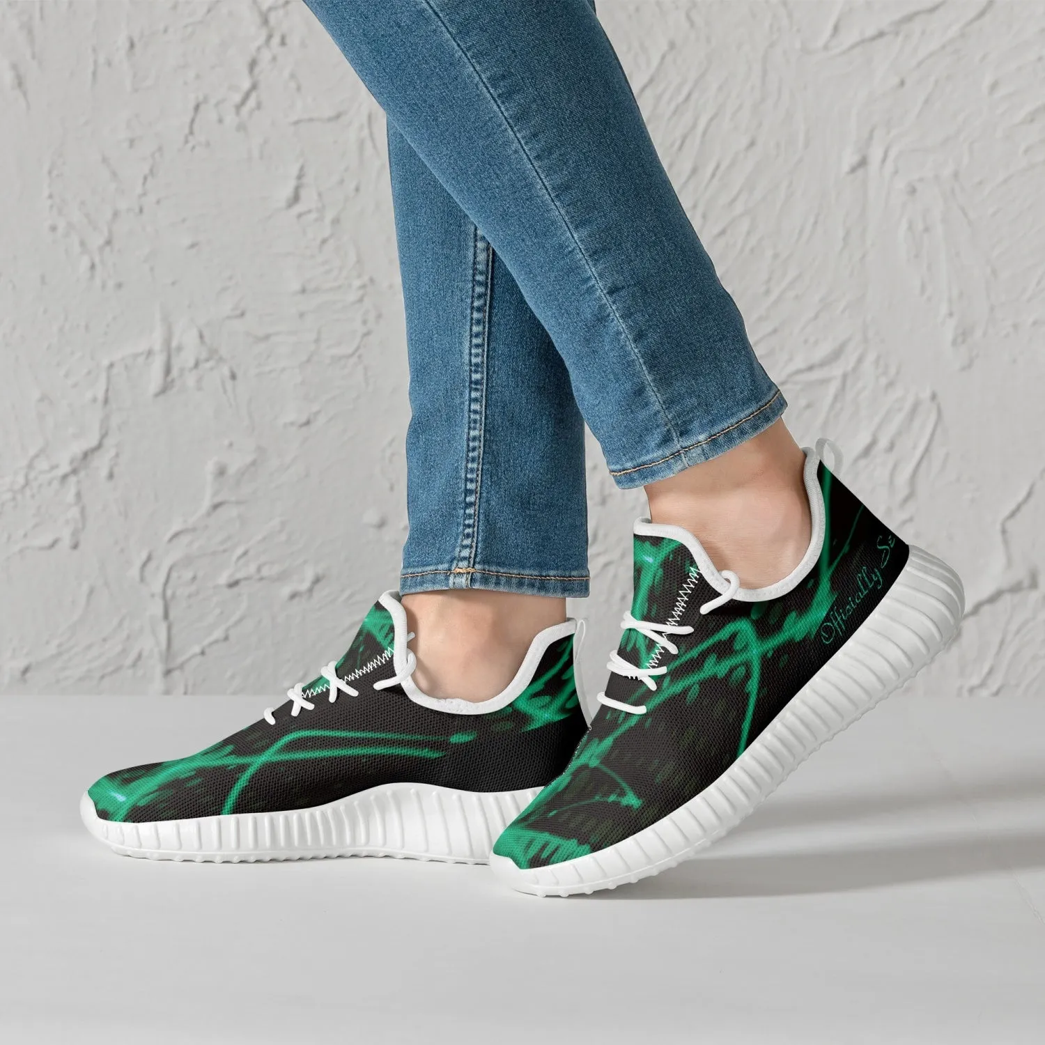 Officially Sexy Baby Mint & Black Laser Print Mesh Knit Sneakers - With White or Black Sole