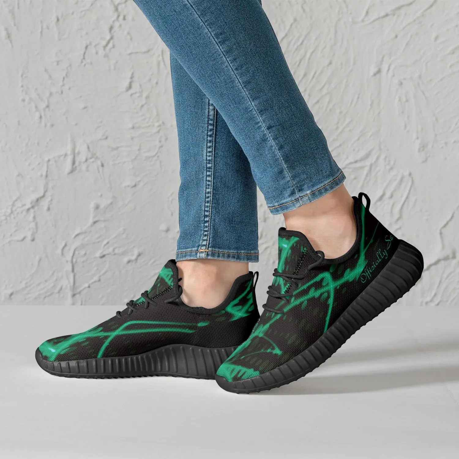 Officially Sexy Baby Mint & Black Laser Print Mesh Knit Sneakers - With White or Black Sole