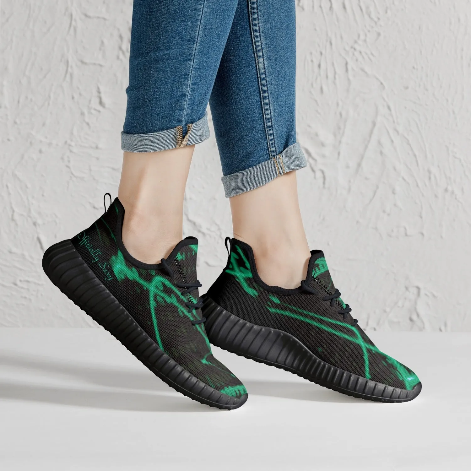 Officially Sexy Baby Mint & Black Laser Print Mesh Knit Sneakers - With White or Black Sole