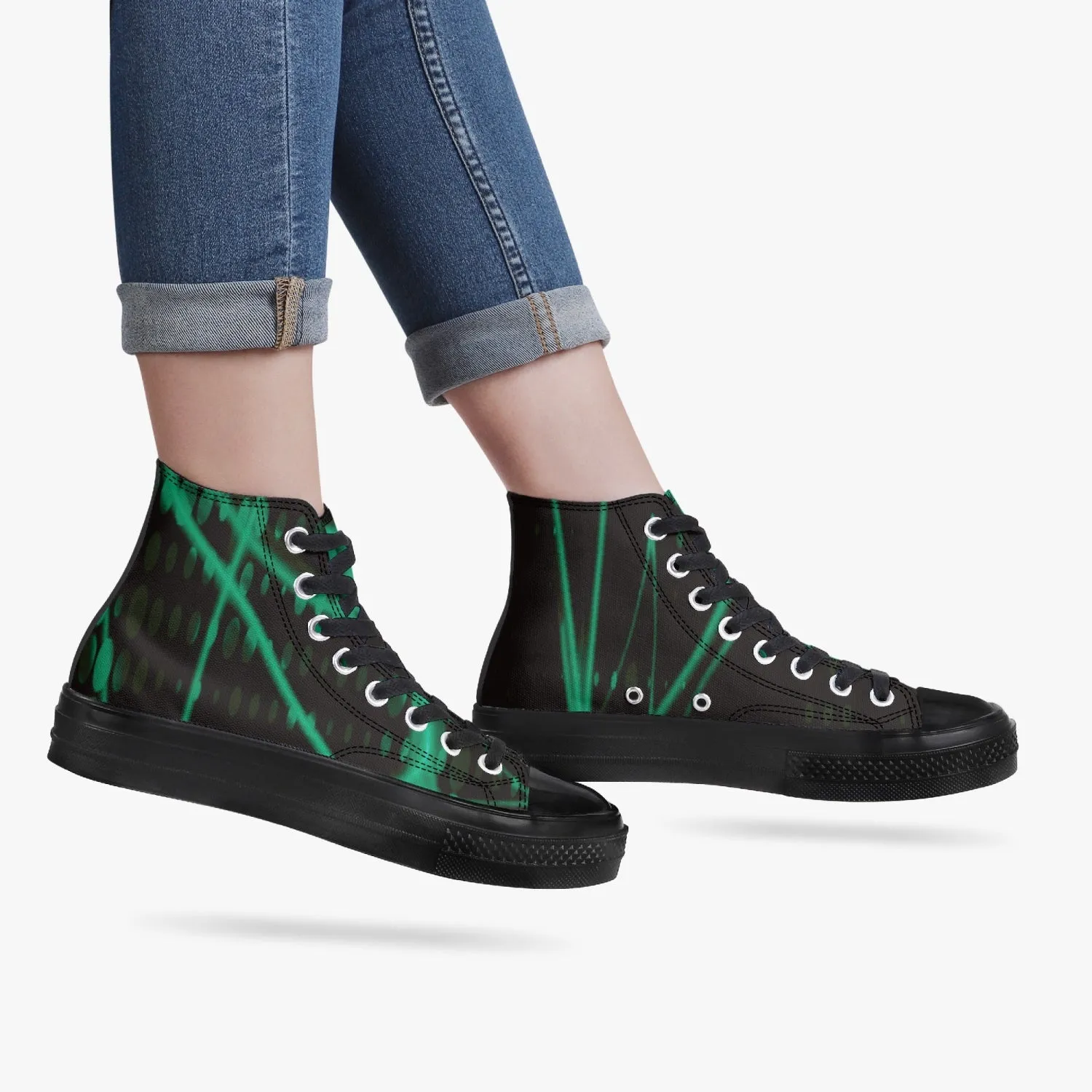 Officially Sexy Mint Laser High-Top Canvas Shoes - Black