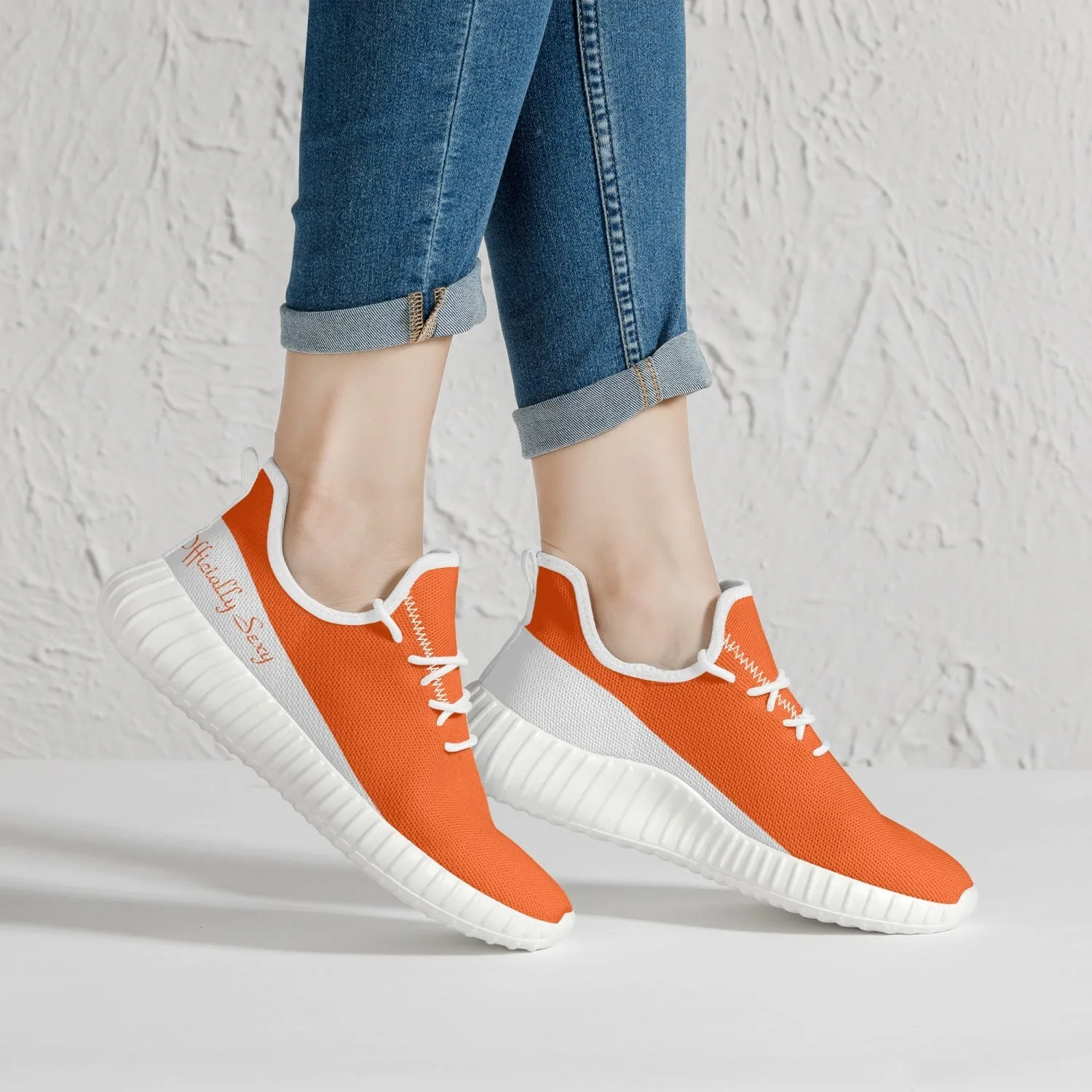 Officially Sexy Orange & White Laser Mesh Knit Sneakers - With White or Black Sole