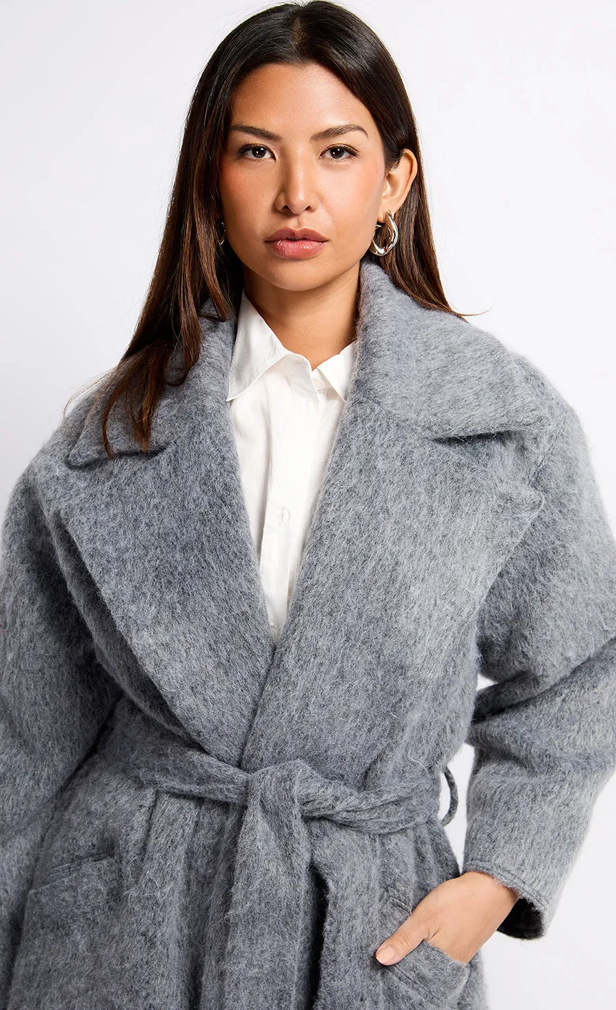 Oversized Grey Wool Blend Coat by Vogue Williams