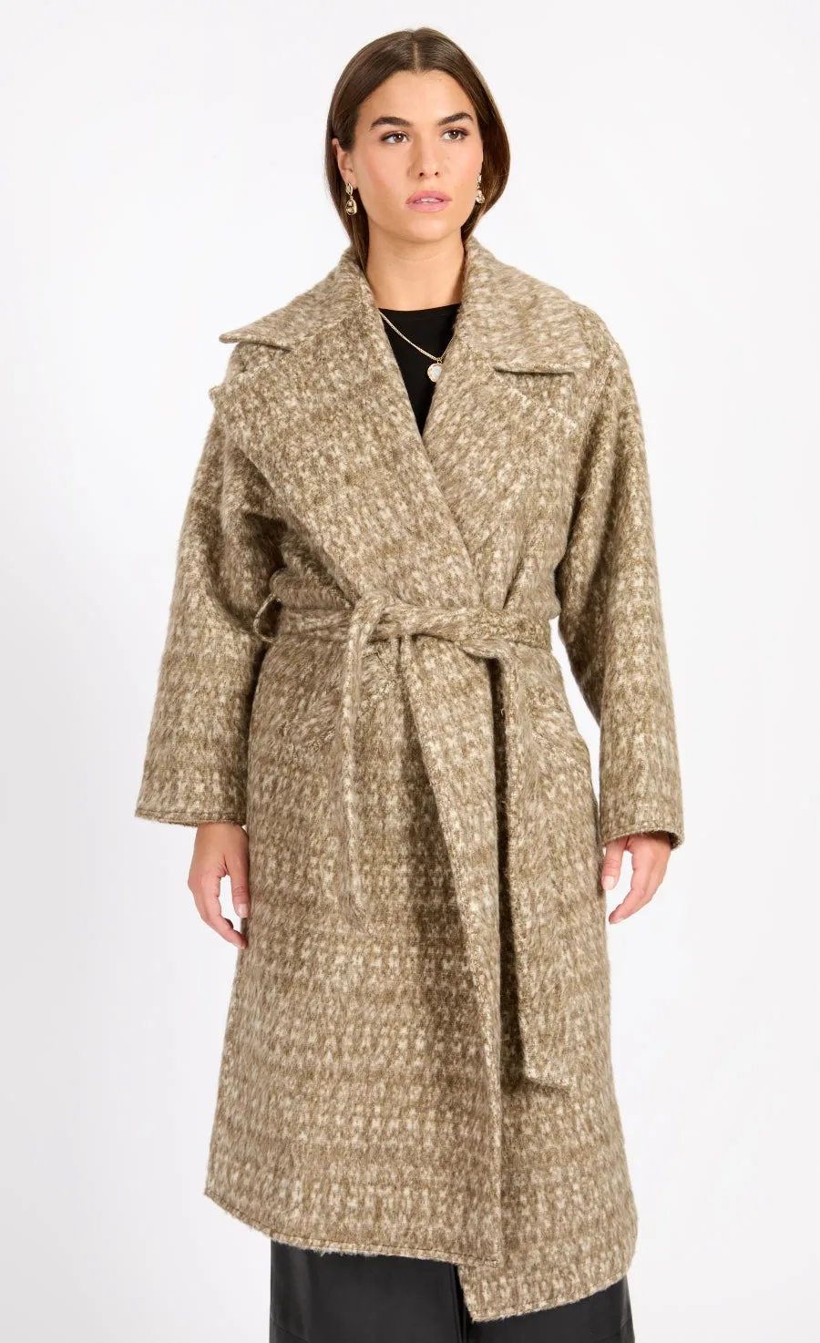Oversized Oatmeal Wool Blend Coat by Vogue Williams