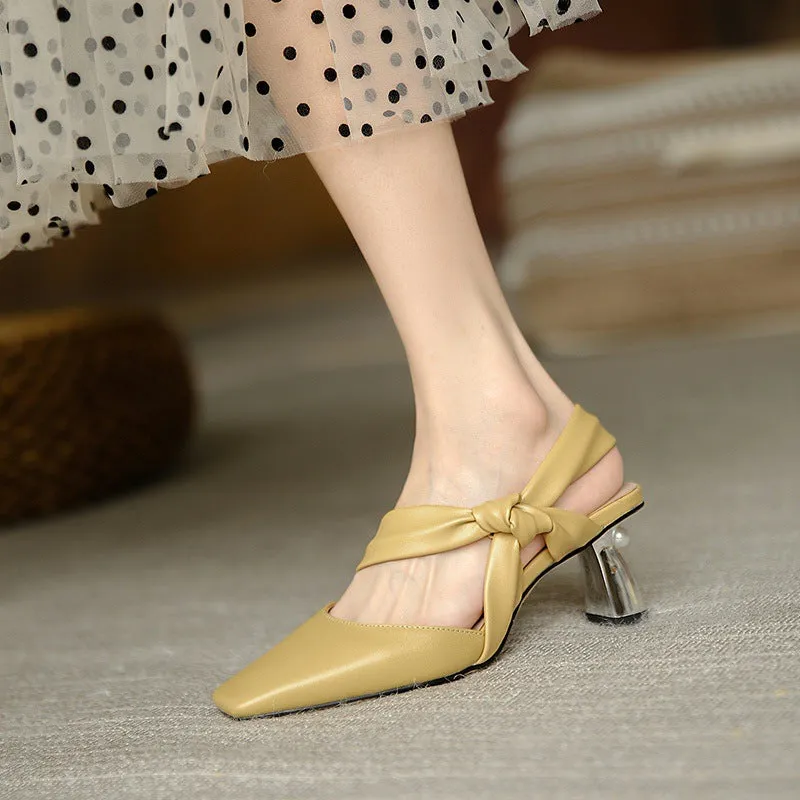 Petite Square Toe Chunky Heels Versatile French style High Heeled Shoes