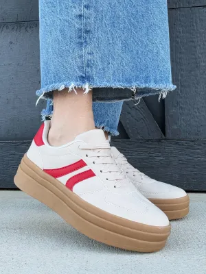 Platform Sneaker In Beige Red