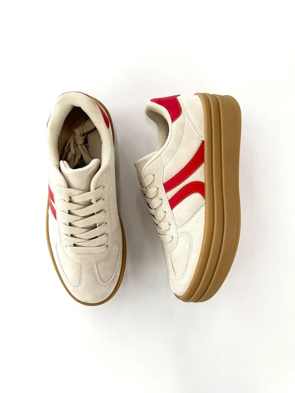 Platform Sneaker In Beige Red