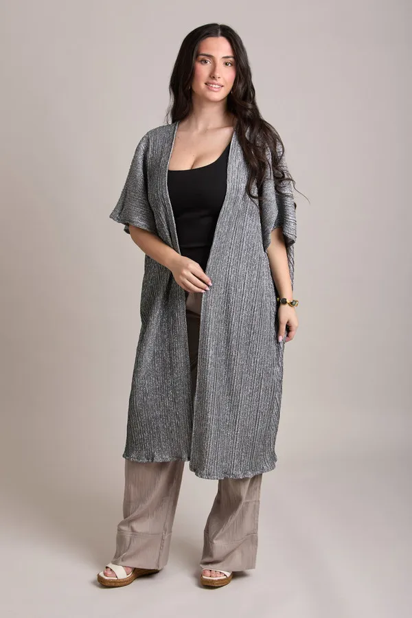 Pleated Metallic Kimono