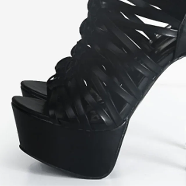 Purpdrank - Women's Heels Stilettos Platform Sandals Gladiator Sandals Roman Sandals Platform High Heel Stiletto Heel Peep Toe PU Zipper Solid Colored Black