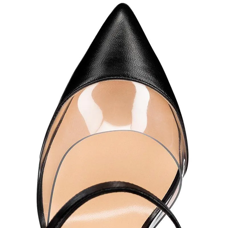 PVC Splicing Pu Buckle Design Stiletto Shoes