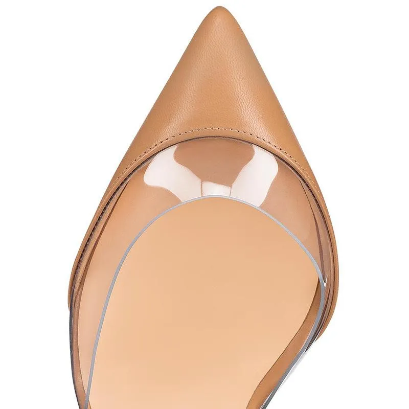 PVC Splicing Pu Buckle Design Stiletto Shoes