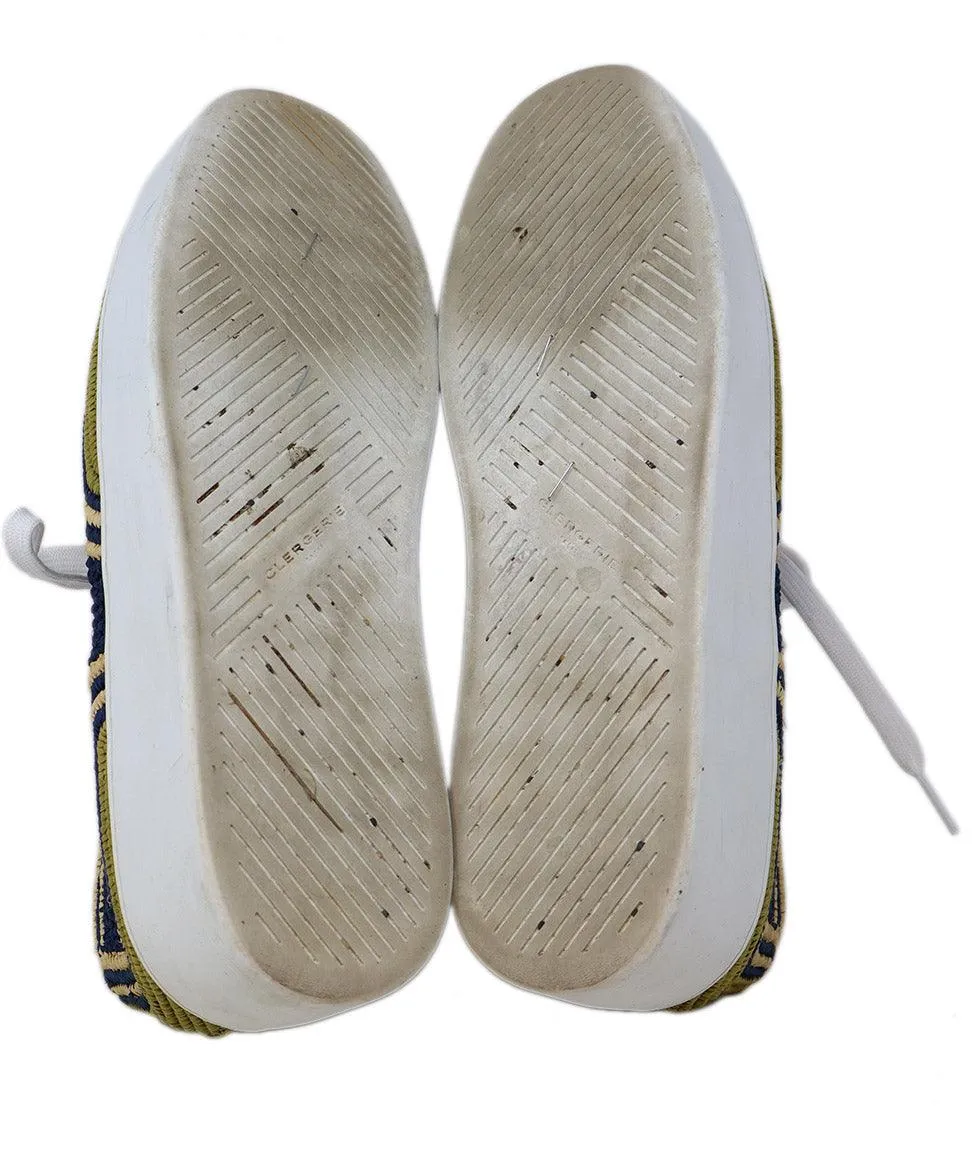 Robert Clergerie Navy & Beige Woven Raffia Sneakers sz 11