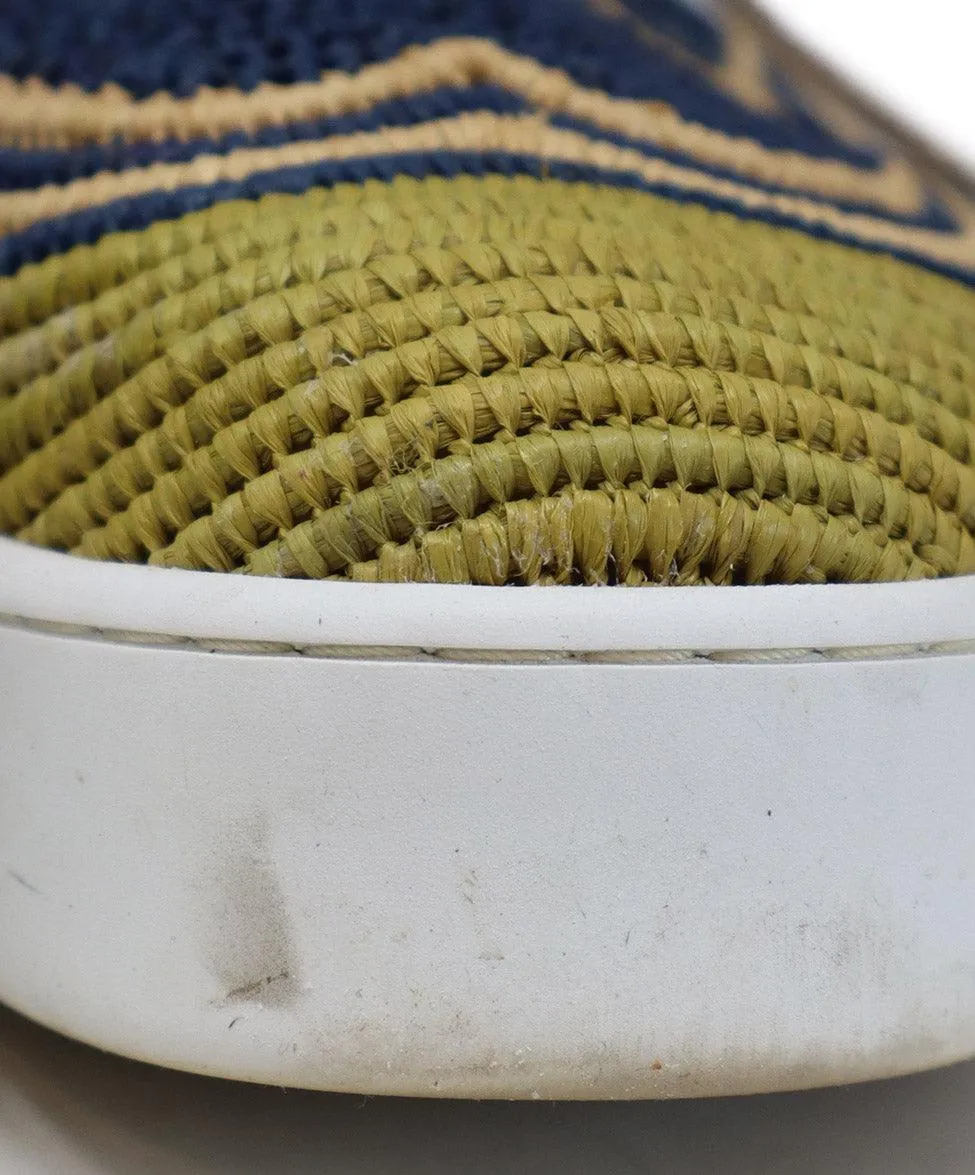 Robert Clergerie Navy & Beige Woven Raffia Sneakers sz 11