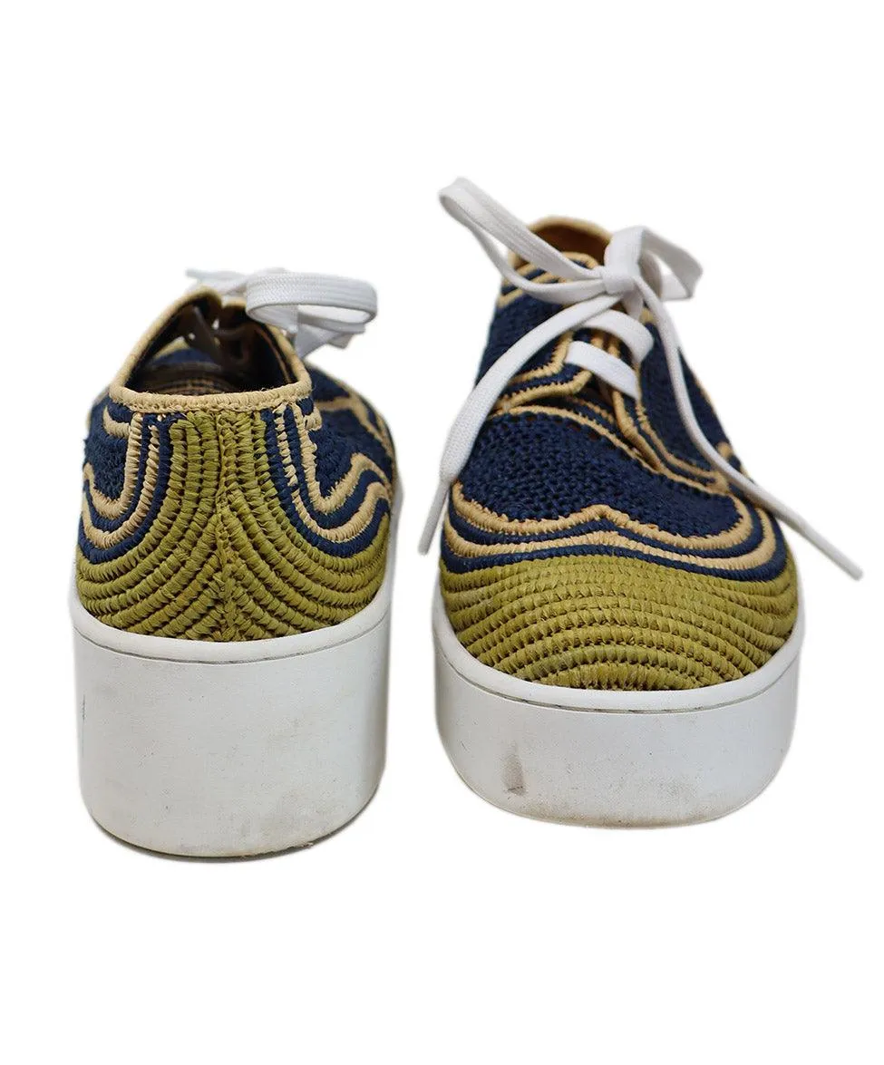 Robert Clergerie Navy & Beige Woven Raffia Sneakers sz 11