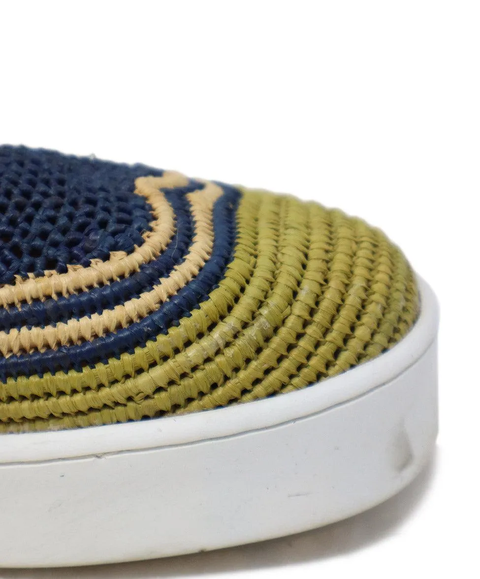 Robert Clergerie Navy & Beige Woven Raffia Sneakers sz 11