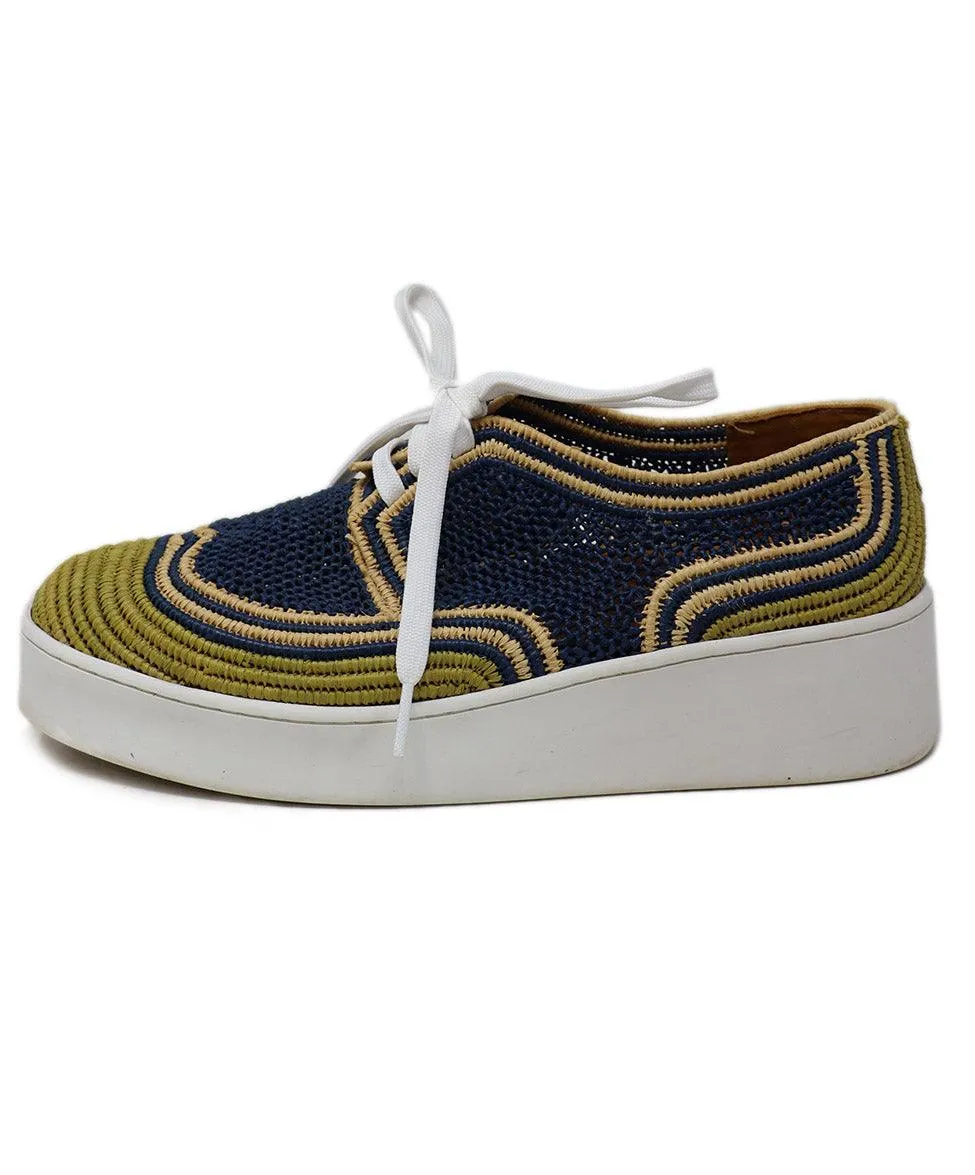 Robert Clergerie Navy & Beige Woven Raffia Sneakers sz 11