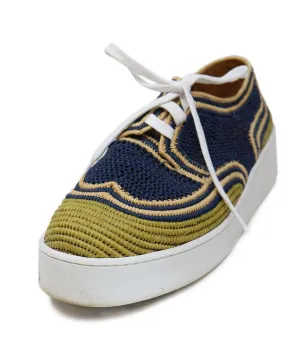 Robert Clergerie Navy & Beige Woven Raffia Sneakers sz 11