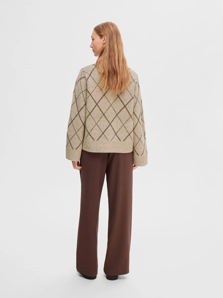 Selected Femme Faril diamond jacquard knit Birch Java