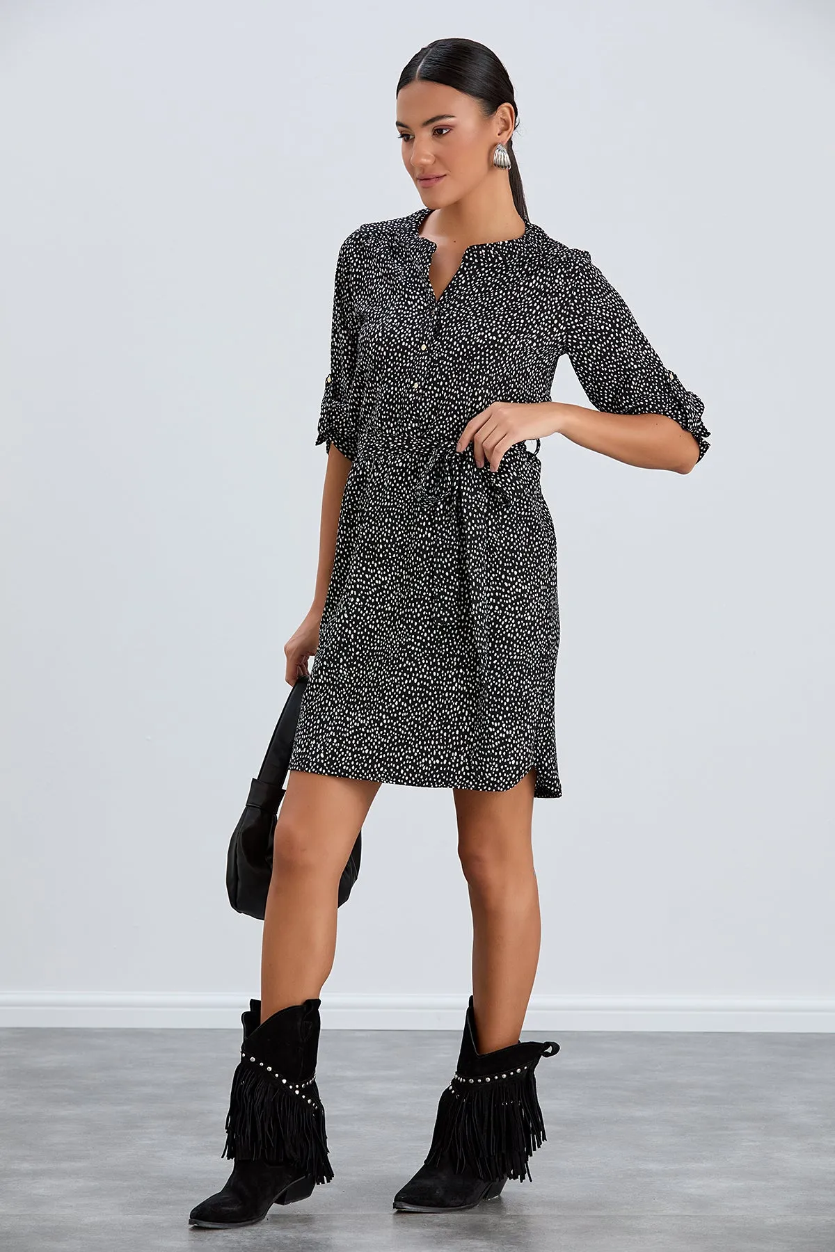 Shirt Mini Dress in Black/White Polka Dot print