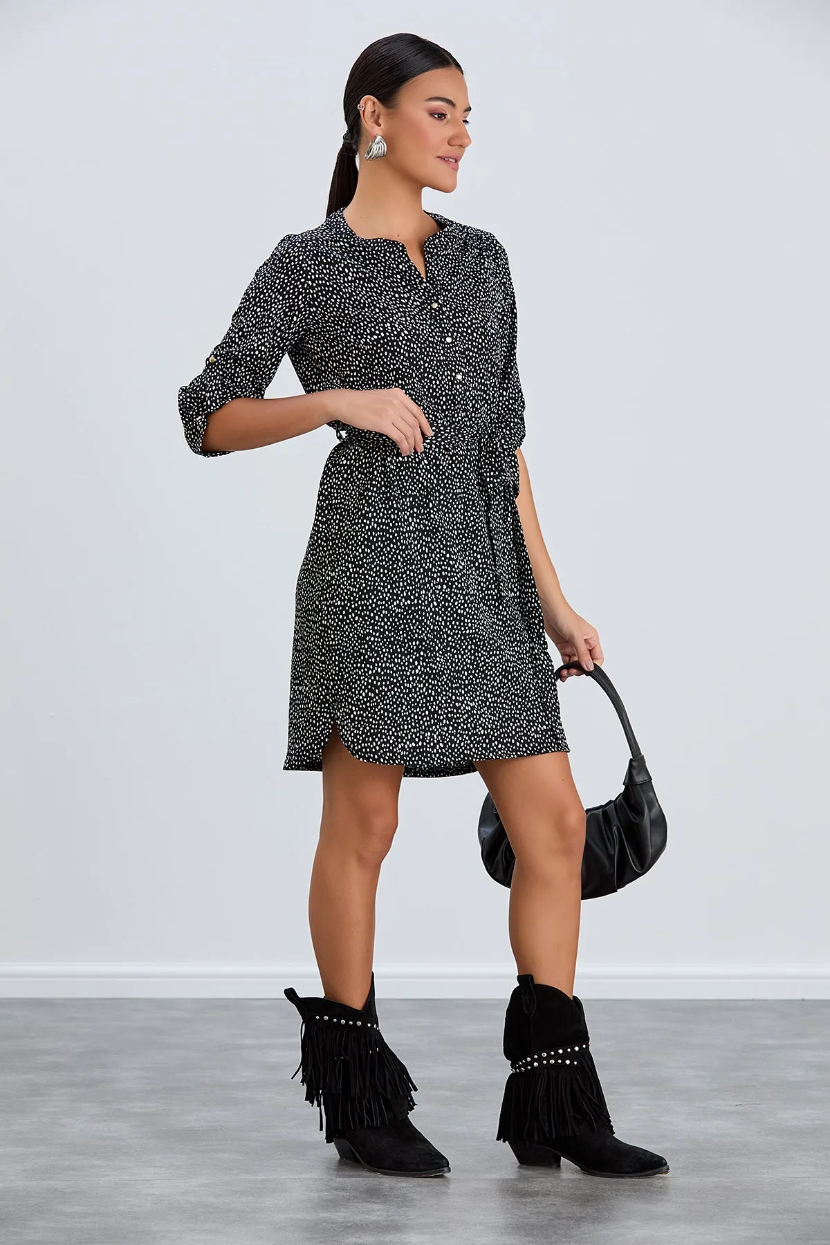 Shirt Mini Dress in Black/White Polka Dot print