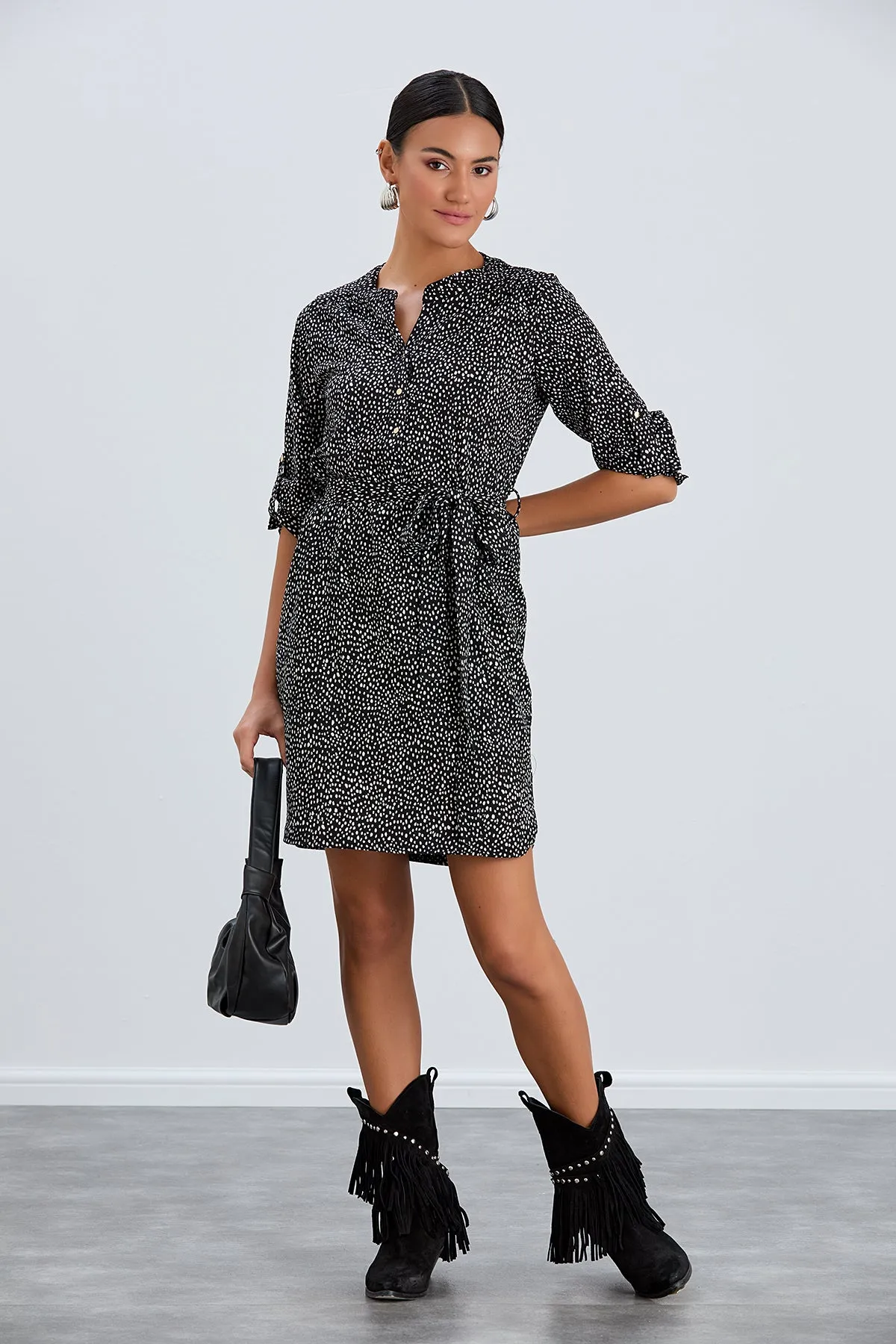 Shirt Mini Dress in Black/White Polka Dot print