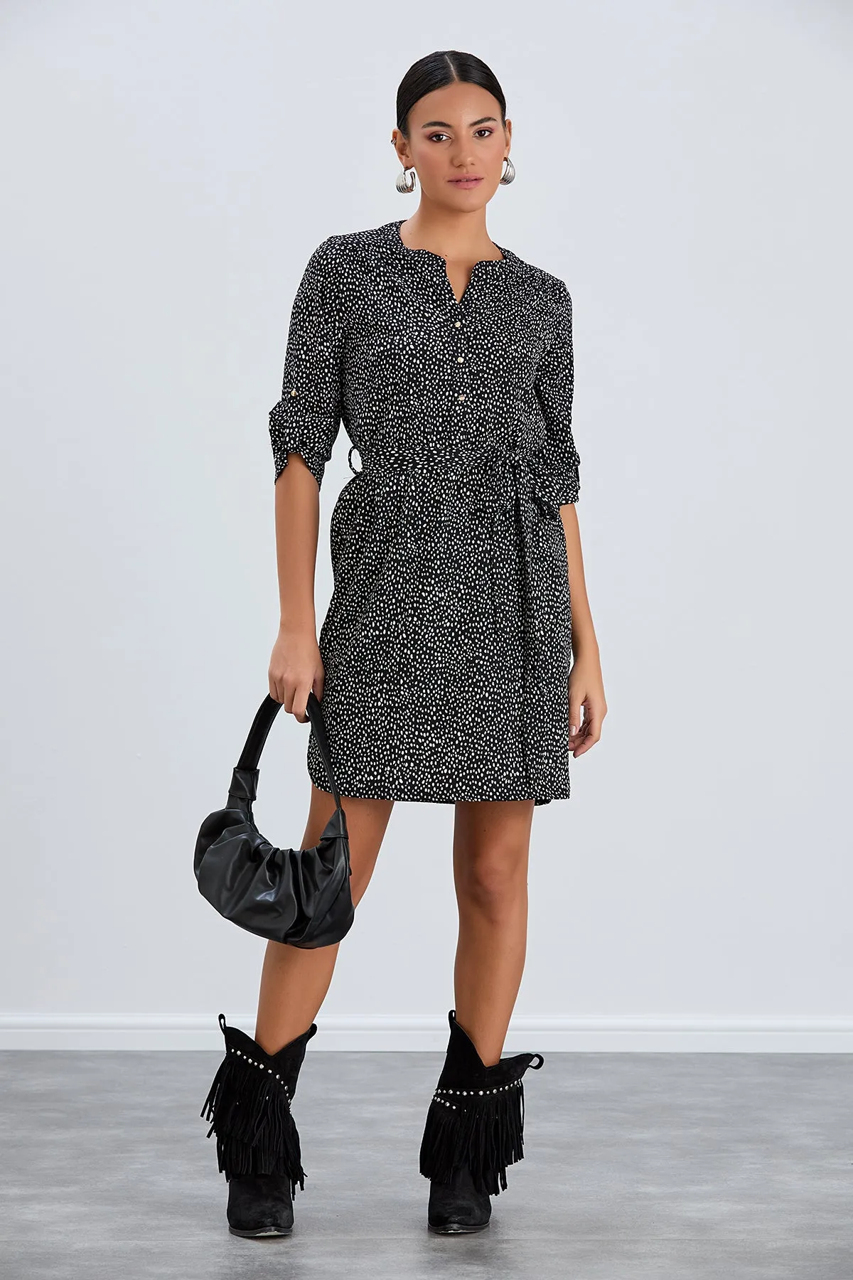Shirt Mini Dress in Black/White Polka Dot print