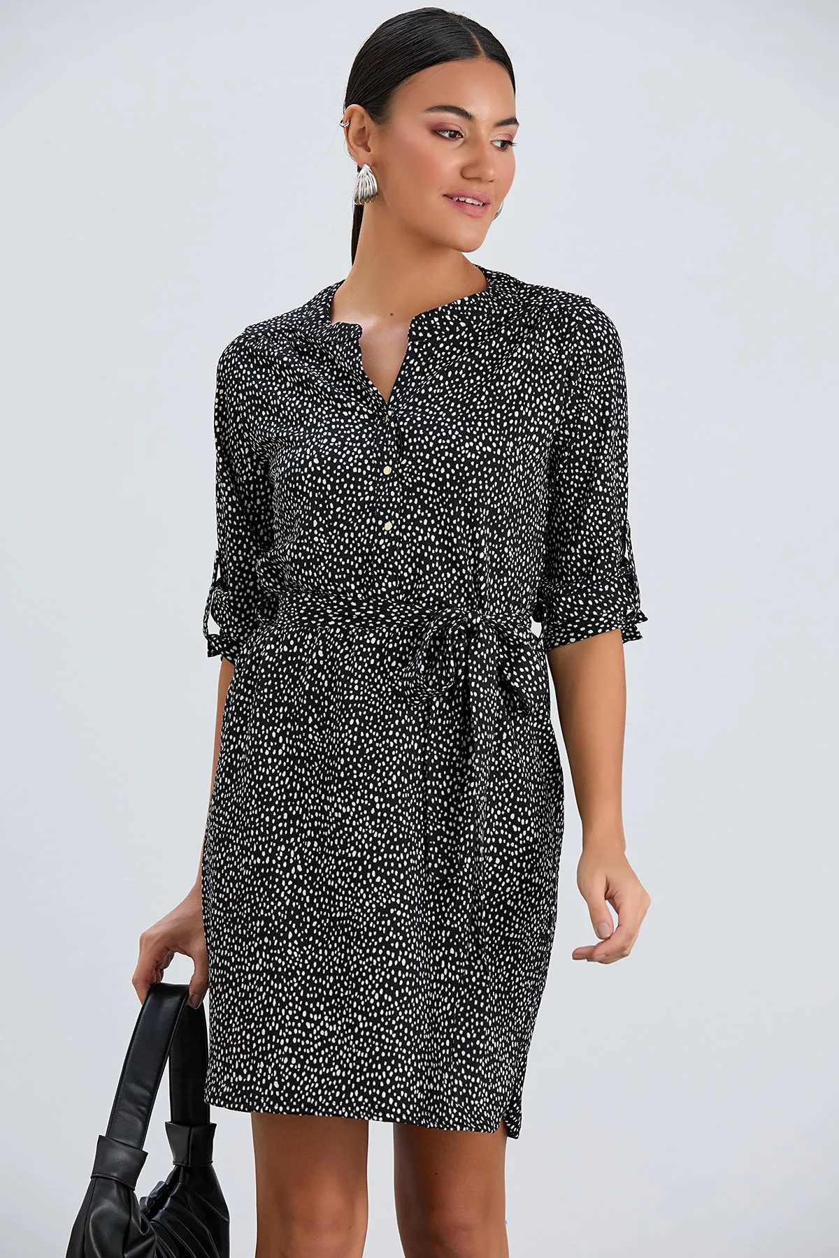 Shirt Mini Dress in Black/White Polka Dot print