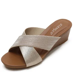SIKETU | Women's Sparkly Wedges Criss-Cross Sandals