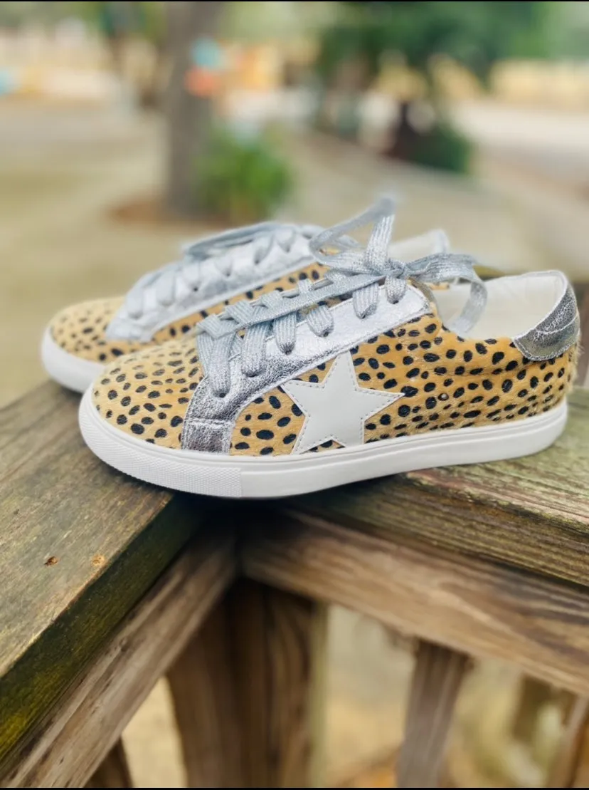 Silver Cheetah Classic Low Top Star Sneakers