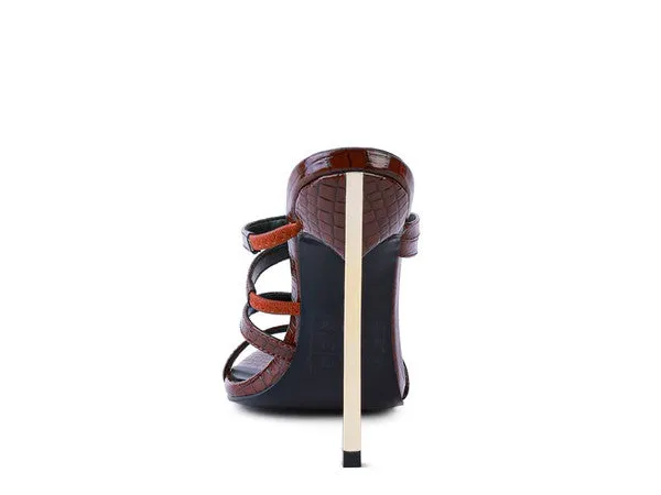 Silver Stiletto Heel Croc Strappy Slide in  Sandal