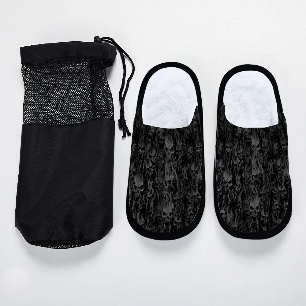 Smoke Skull Dark Version Adults' Flannel Slippers Warm Winter Slides