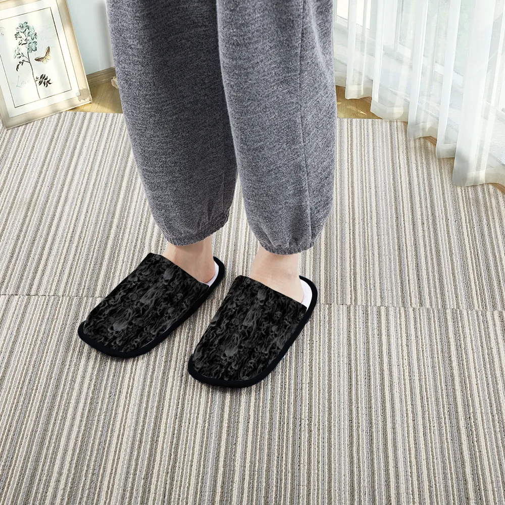 Smoke Skull Dark Version Adults' Flannel Slippers Warm Winter Slides