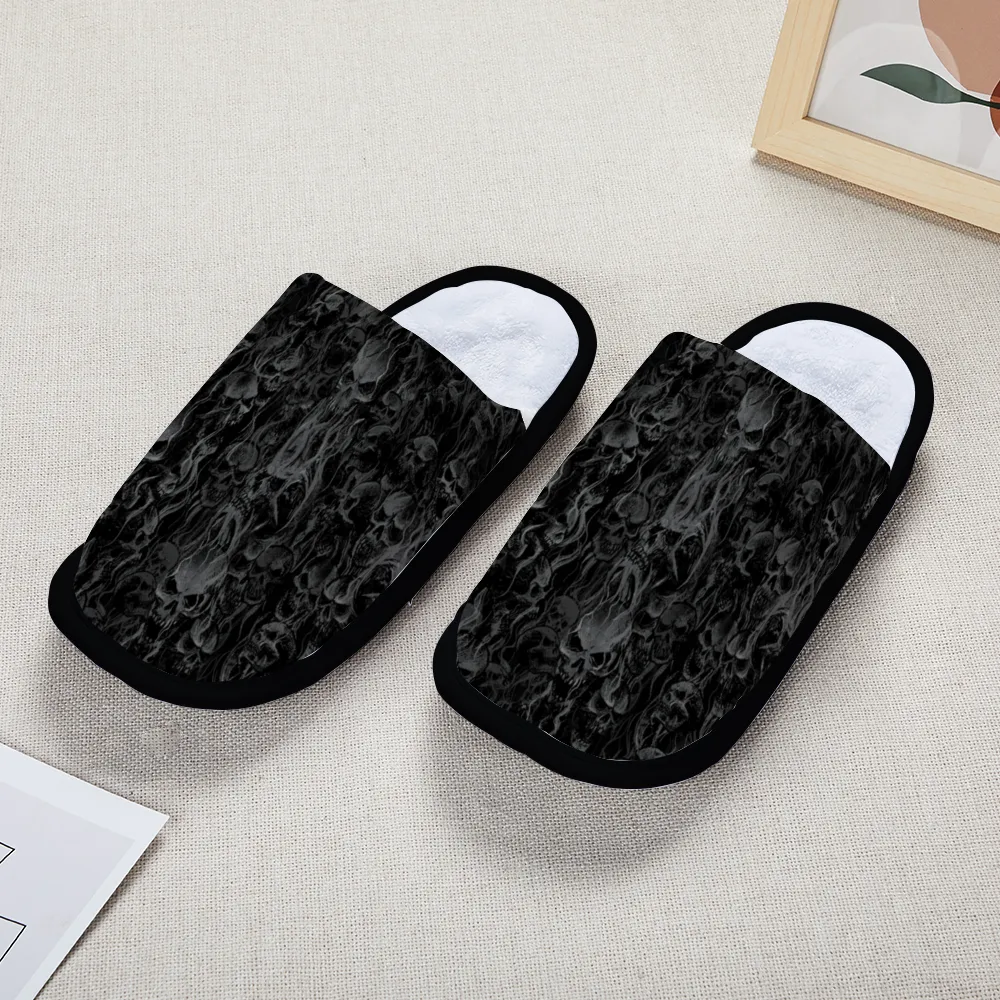 Smoke Skull Dark Version Adults' Flannel Slippers Warm Winter Slides