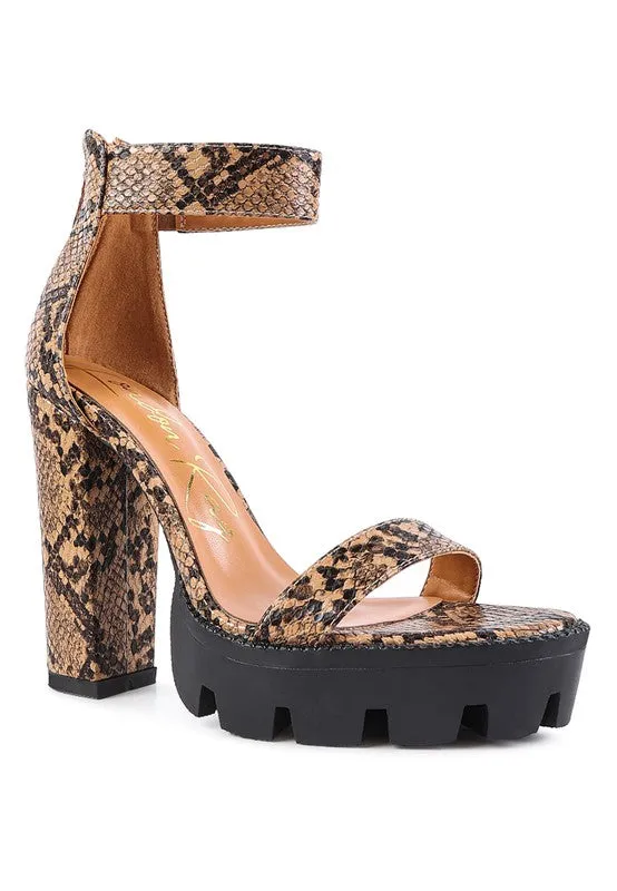 Snake Print Block Sandals