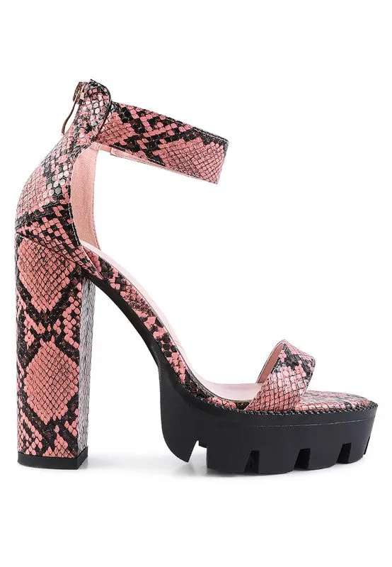 Snake Print Block Sandals