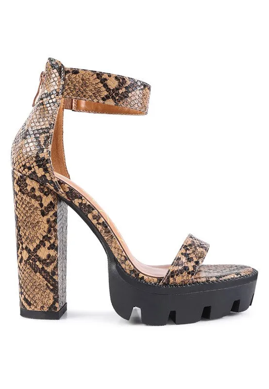 Snake Print Block Sandals