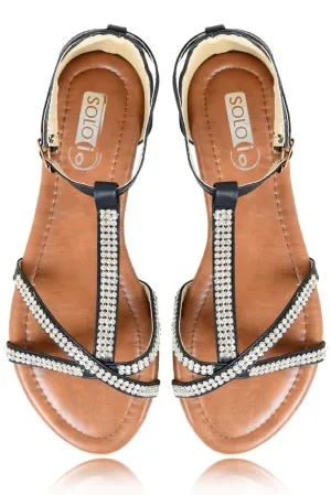 SPIDER Black Sandals with Crystals