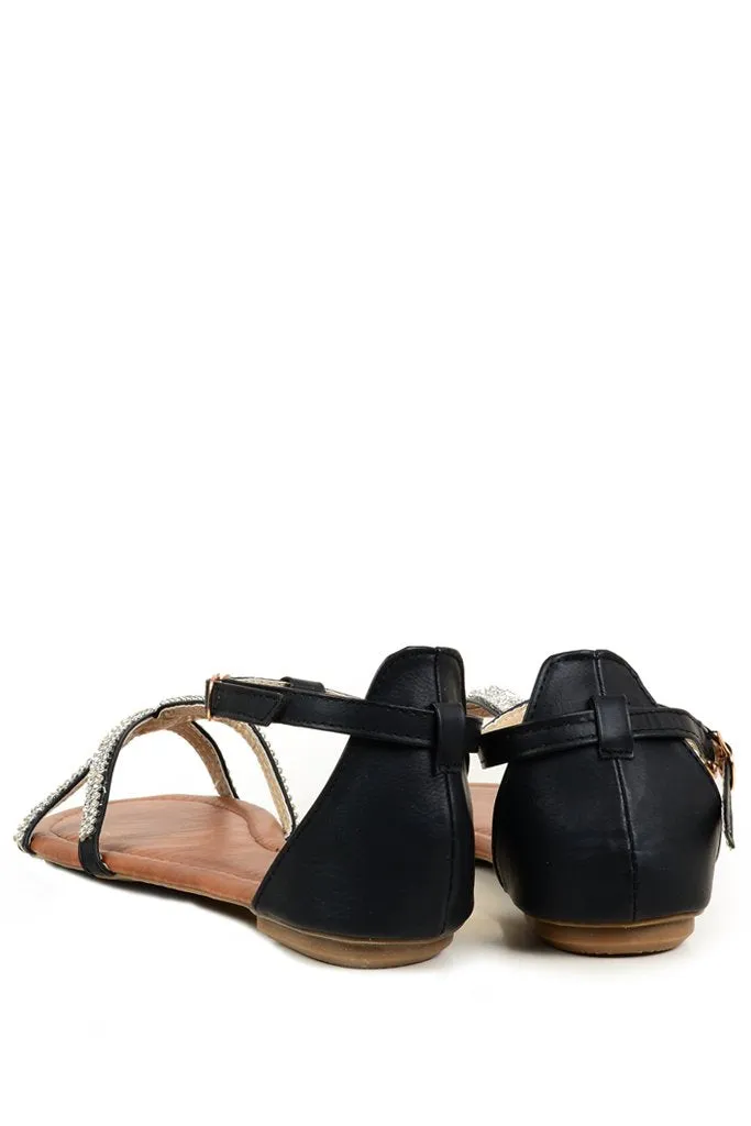 SPIDER Black Sandals with Crystals