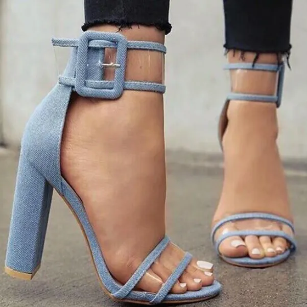 Suede Buckle High Chunky Heel Ankle Sandals