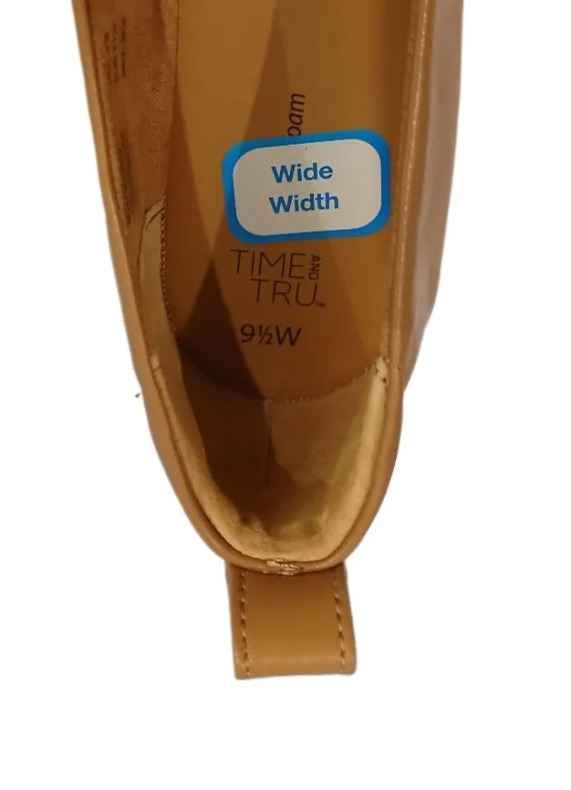 Time and True Brown Square Toe Flat Shoes, Size 9.5 Wide