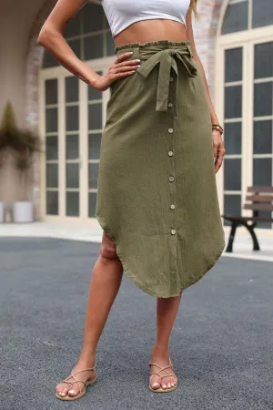 Uniquely Beautiful Tie Belt Curved Hem Skirt