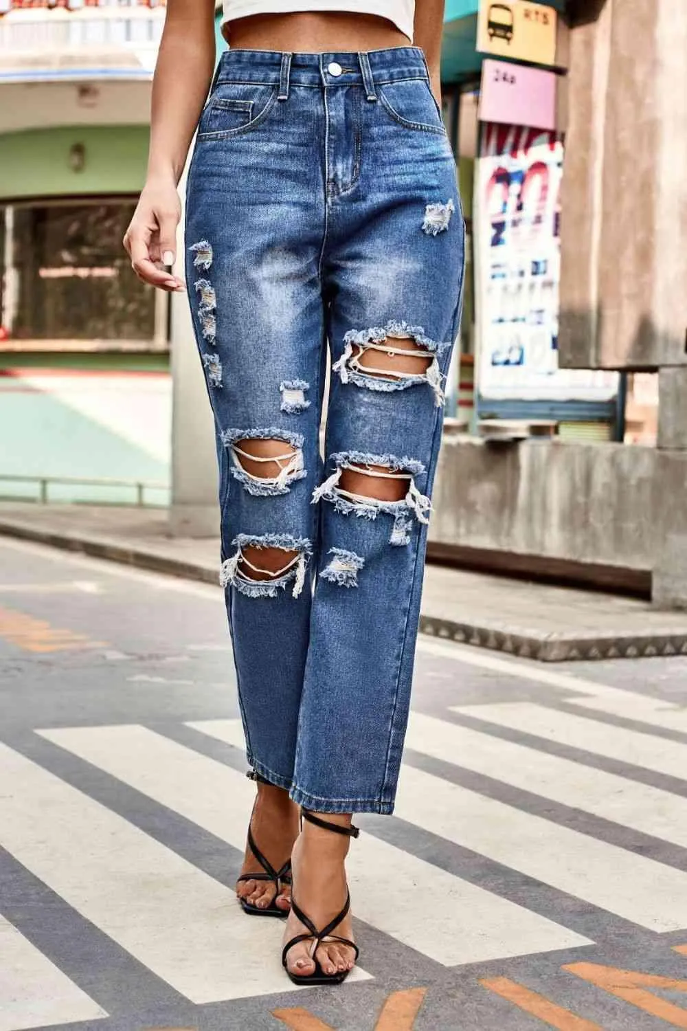 Urban Spirit Distressed Cropped Jeans
