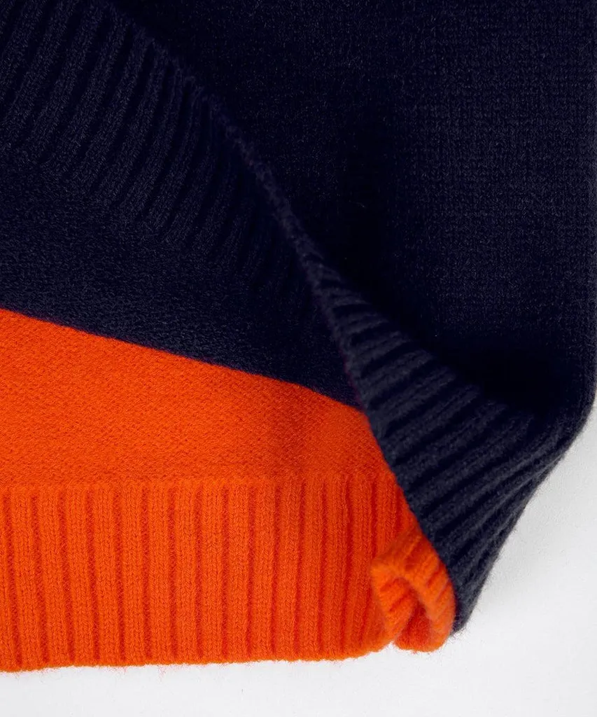 Vera - Marineblauwe En Oranje Trui Met Retro Strepen